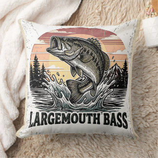 Vintage Bass Fishing Throw Pillow