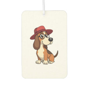 Vintage Basset Hound Cartoon in Red Hat Cute Dog I Air Freshener