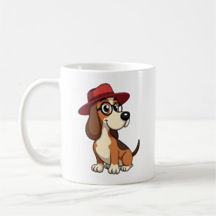 Vintage Basset Hound Cartoon in Red Hat Cute Dog I Coffee Mug