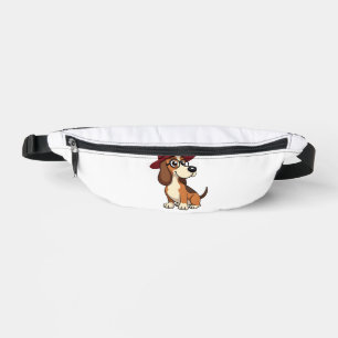 Vintage Basset Hound Cartoon in Red Hat Cute Dog I Fanny Pack