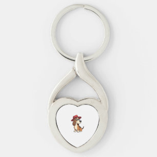 Vintage Basset Hound Cartoon in Red Hat Cute Dog I Keychain