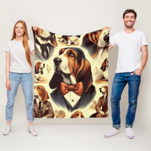 Vintage Basset Hound Illustration Fleece Blanket