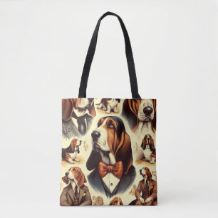 Vintage Basset Hound Illustration Tote Bag