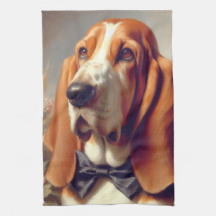 Vintage Basset Hound Painting Kitchen Towel