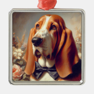Vintage Basset Hound Painting Metal Ornament