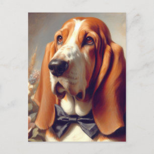 Vintage Basset Hound Painting Postcard