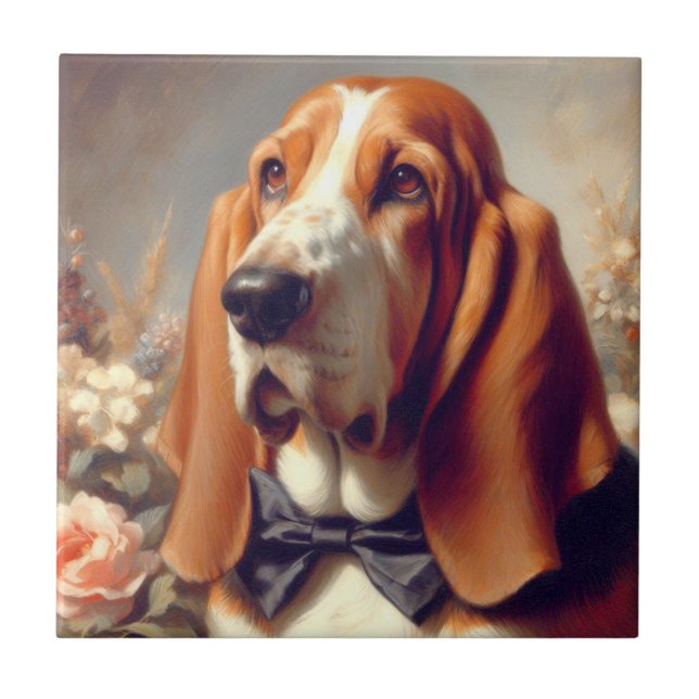 Vintage Basset Hound Painting Tile (Front)