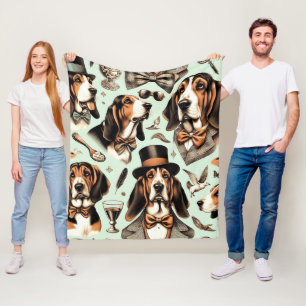 Vintage Basset Hound  Seamless Fleece Blanket