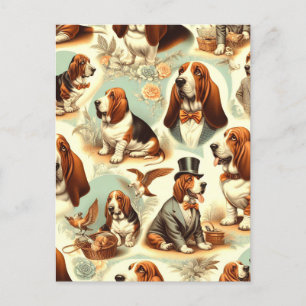 Vintage Basset Hound  Seamless Illustration Postcard