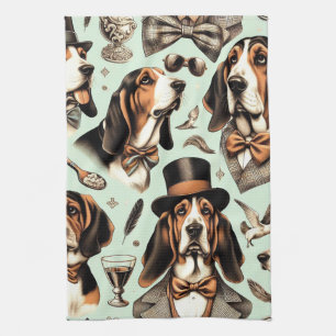 Vintage Basset Hound Seamless Kitchen Towel