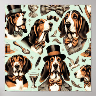 Vintage Basset Hound  Seamless Poster