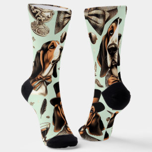 Vintage Basset Hound  Seamless Socks