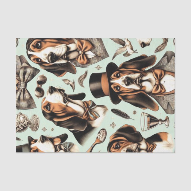 Vintage Basset Hound  Seamless Tissue Paper (Front)