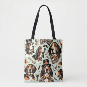 Vintage Basset Hound Seamless Tote Bag