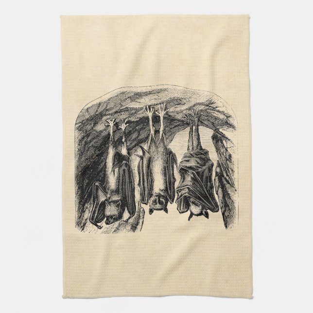 Vintage Bat 1800s Flying Fox Bat Kitchen Towel (Vertical)