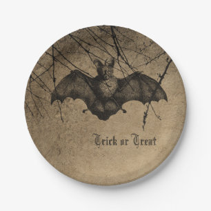 Vintage Bat Dracula themed Halloween Party  Paper  Plate