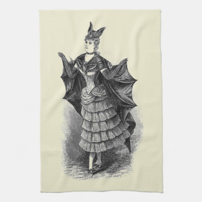 Vintage Bat Lady Kitchen Towel (Vertical)