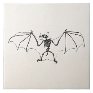 Vintage Bat Skeleton Personalized Halloween Bats Tile