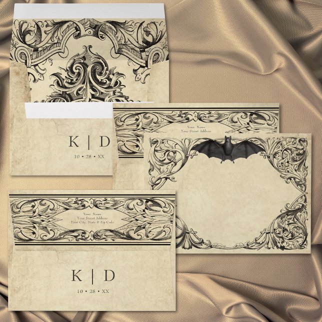 Vintage Bat Until Death Black Parchment Wedding Envelope (Vintage Bat Until Death Black Parchment Wedding Envelope)