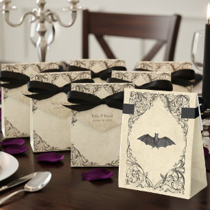 Vintage Bat Until Death Black Parchment Wedding Favor Box