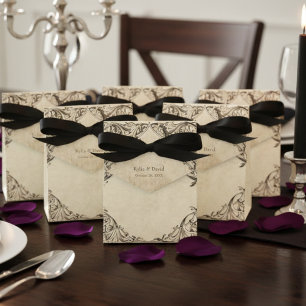 Vintage Bat Until Death Black Parchment Wedding Favor Box