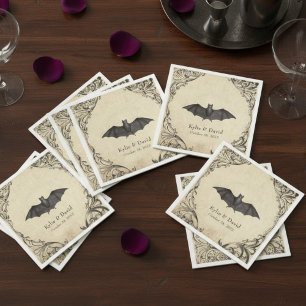Vintage Bat Until Death Black Parchment Wedding Napkin