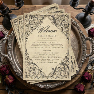 Vintage Bat Until Death Black Parchment Wedding Program