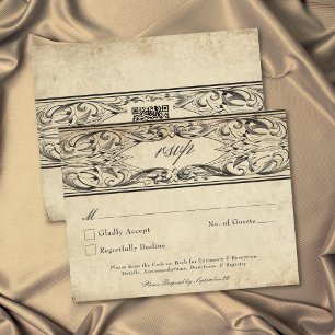 Vintage Bat Until Death Black Parchment Wedding RSVP Card