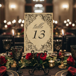 Vintage Bat Until Death Black Parchment Wedding Table Number