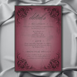 Vintage Bat Until Death Burgundy Wedding Details Enclosure Card<br><div class="desc">Elevate your gothic wedding with a Victorian-inspired wedding details enclosure card that exudes timeless elegance and mystery. Designed to resemble an antique book binding, this stunning design features intricate a black lacey filigree on a vintage, distressed burgundy background, evoking the charm of a bygone era and adding a touch of...</div>