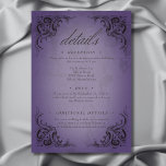 Vintage Bat Until Death Purple Wedding Details Enclosure Card<br><div class="desc">Elevate your gothic wedding with a Victorian-inspired wedding details enclosure card that exudes timeless elegance and mystery. Designed to resemble an antique book binding, this stunning design features intricate a black lacey filigree on a vintage, distressed purple background, evoking the charm of a bygone era and adding a touch of...</div>