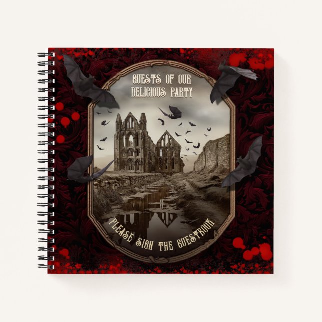 Vintage Bat Whitby Abbey Halloween Guest Book (Front)