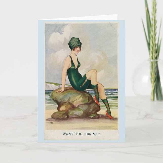 Vintage Bathing Beauty in Green, Card (Front)