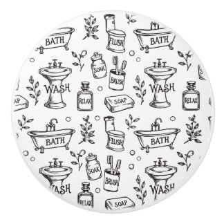 Vintage Bathroom Decor - White/Black Ceramic Knob
