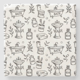 Vintage Bathroom Decor - White/Black Stone Coaster