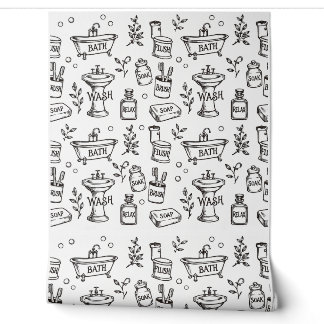 Vintage Bathroom Decor - White/Black Wallpaper