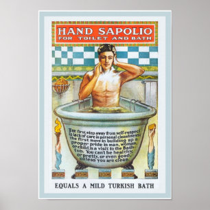 Vintage Bathtub Bathing Encouragement Sapolio Ad Poster