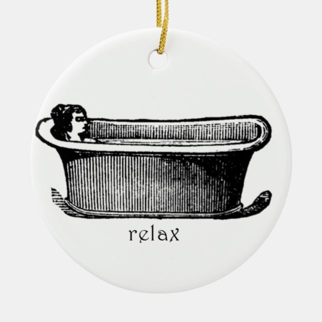 Vintage Bathtub Relax stamp Ceramic Ornament (Front)