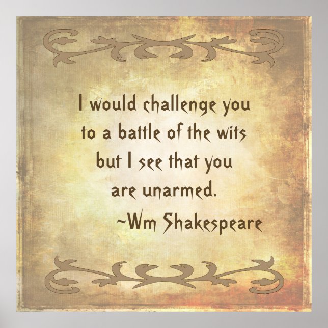 Vintage Battle of the Wits Shakespeare Quote Poster (Front)