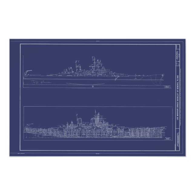 Vintage Battleship USS Missouri Blueprints Poster (Front)