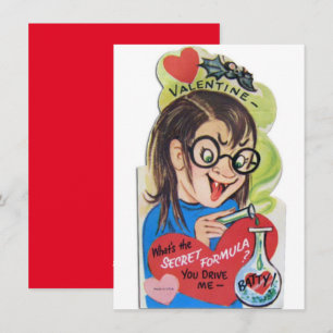 Vintage Batty Valentine’s Day Nerd Girl Holiday Card