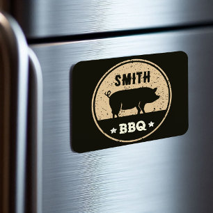 Vintage BBQ Black Tan Pig Logo Distressed Magnet
