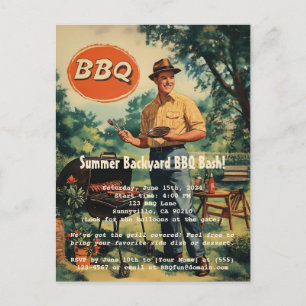 Vintage BBQ Delight: Classic Backyard Cookout Scen Postcard