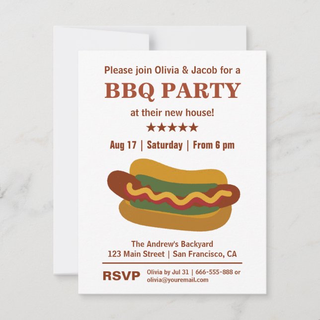 Vintage BBQ Hot Dog Housewarming Party Invitations (Front)
