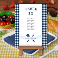 Vintage BBQ Navy Blue Gingham Wedding Seating Card