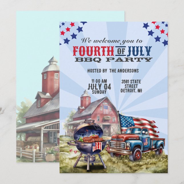 Vintage BBQ Party USA 4th of July Invitation (Front/Back)