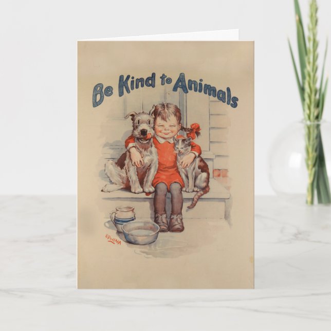 Vintage "Be Kind to Animals" Note Card (Front)