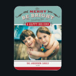 Vintage Be Merry Be Bright Quote Christmas Photo Magnet<br><div class="desc">Be Merry, Be Bright | Bring a touch of holiday cheer to your home with our Customizable Photo Christmas Magnet! Perfect for displaying cherished memories, this magnet allows you to personalize it with your favourite festive photo, making it a unique addition to your holiday decor. This photo Christmas magnet features...</div>