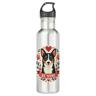 Vintage Be Mine Corgi Valentine Floral Folk Art De 710 Ml Water Bottle
