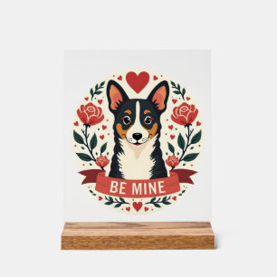Vintage Be Mine Corgi Valentine Floral Folk Art De Acrylic Sign